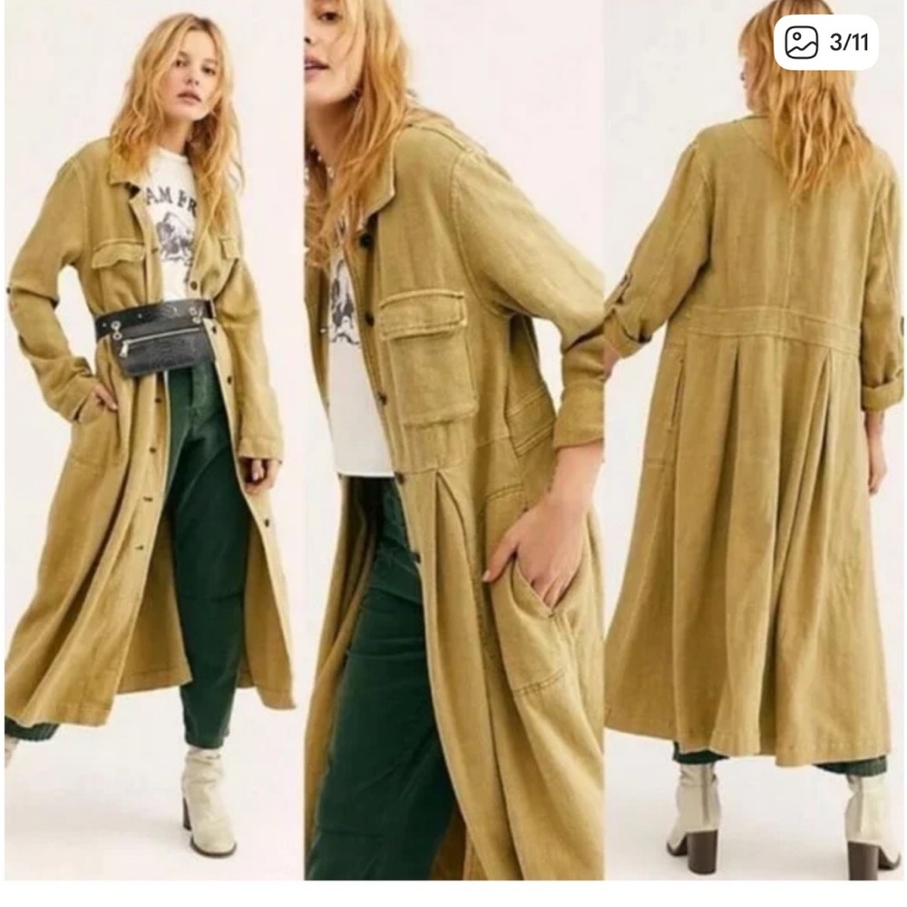 Free People Rainz Linen Blend Longline Maxi Duster Jacket In Atlantic Wash Blue - Picture 4 of 11